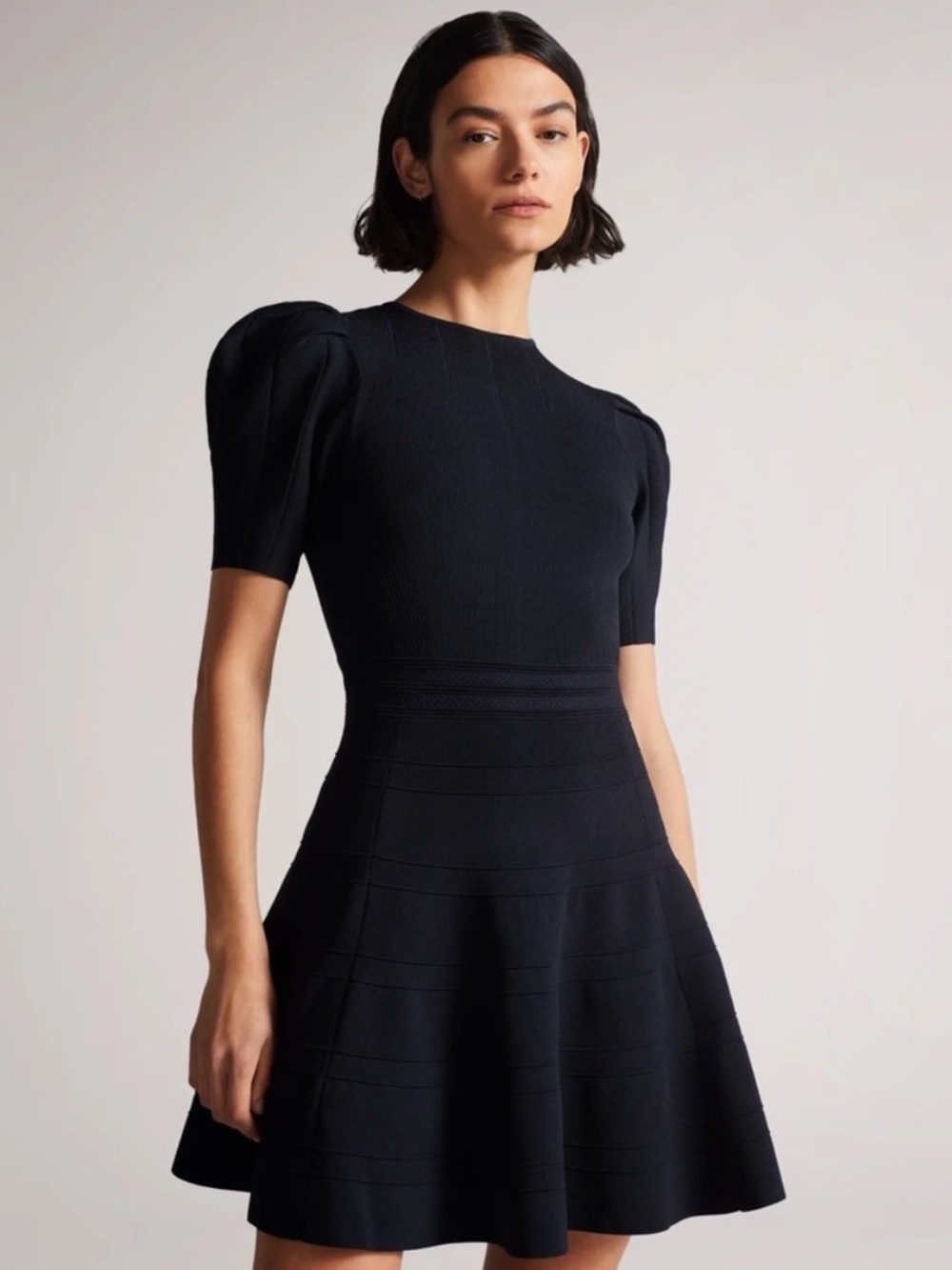 NWT Ted Baker Velvey Puff Sleeve Dress with Engineered Skirt Size 12